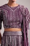 Shop_Varun Nidhika_Purple Chiffon Sequins Round Neck Embroidered Lehenga Set 