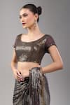 Buy_Nakul Sen_Black Chiffon Sequins Round Neck Charcoal Saree Set _Online_at_Aza_Fashions