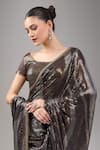 Nakul Sen_Black Chiffon Sequins Round Neck Charcoal Saree Set _at_Aza_Fashions