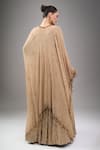 Nakul Sen_Beige Chiffon Sequins, Tassels V-neck Lehenga Long Cape Set _Online_at_Aza_Fashions