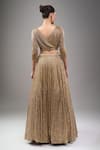 Shop_Nakul Sen_Beige Chiffon Sequins, Tassels V-neck Lehenga Long Cape Set _at_Aza_Fashions