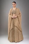 Shop_Nakul Sen_Beige Chiffon Sequins, Tassels V-neck Lehenga Long Cape Set _Online_at_Aza_Fashions