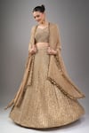 Nakul Sen_Beige Chiffon Sequins, Tassels V-neck Lehenga Long Cape Set _Online