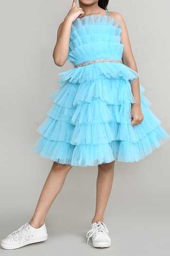 Shop_Petite Pomme_Blue Net, Satin Embellished Party Dress _Online_at_Aza_Fashions