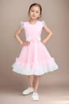 Buy Petite Pomme Peach Net, Satin Flower Embellished Fit And Flared Dress at Aza Fashions Buy_Petite Pomme_Peach Net, Satin Flower Embellished Fit And Flared Dress _at_Aza_Fashions