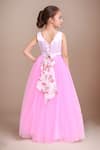 Shop_Petite Pomme_Pink Georgette, Net Fabric Flowers, Applique Floral Embellished Girls Gown _at_Aza_Fashions