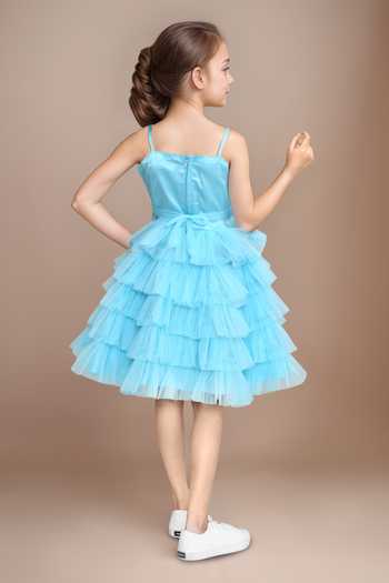 Shop_Petite Pomme_Blue Net, Satin Embellished Party Dress _at_Aza_Fashions