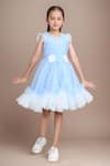 Buy_Petite Pomme_Blue Net, Satin Fabric Flowers Embellished Fit And Flared Dress _at_Aza_Fashions