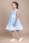 Petite Pomme_Blue Net, Satin Fabric Flowers Embellished Fit And Flared Dress _at_Aza_Fashions