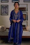 Irrau By Samir Mantri_Blue , Chanderi, Organza Cut Work, Sequins, Myra Neckline Kurta Set _at_Aza_Fashions