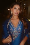 Buy_Irrau By Samir Mantri_Blue , Chanderi, Organza Cut Work, Sequins, Myra Neckline Kurta Set 