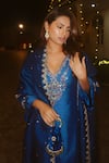 Shop_Irrau By Samir Mantri_Blue , Chanderi, Organza Cut Work, Sequins, Myra Neckline Kurta Set 