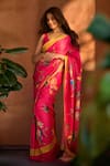 Irrau By Samir Mantri_Fuchsia Satin Anaya Floral Print Saree _at_Aza_Fashions