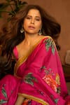 Irrau By Samir Mantri_Fuchsia Satin Anaya Floral Print Saree _Online