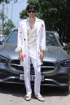 Buy_Ankur J_White Linen Embroidery Designer Overlay Jacket Set _at_Aza_Fashions
