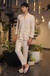 Buy_Ankur J_Beige Modal, Satin Bomber Shirt _at_Aza_Fashions