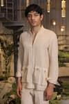 Ankur J_Beige Modal, Satin Bomber Shirt _at_Aza_Fashions