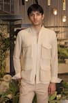 Buy_Ankur J_Beige Cotton Crochet Bomber Jacket 