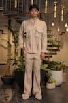 Buy_Ankur J_Beige Cotton Crochet Bomber Shirt _at_Aza_Fashions