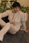 Shop_Ankur J_Beige Cotton Crochet Bomber Shirt _Online_at_Aza_Fashions