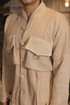 Buy_Ankur J_Beige Cotton Crochet Bomber Shirt 