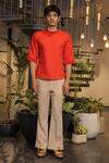 Shop_Ankur J_Red Cotton Designer Tshirt _at_Aza_Fashions