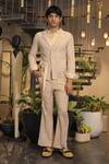 Buy_Ankur J_Beige Linen And Crochet Shirt Pant Set _at_Aza_Fashions