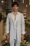 Shop_Ankur J_Blue Linen Embroidery Designer Crochet Overlay Jacket Set _Online_at_Aza_Fashions