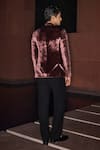Shop_Contrast By Parth_Wine Silk, Velvet, Lycra Beads Ember Bandhgala Set _at_Aza_Fashions