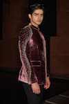 Buy_Contrast By Parth_Wine Silk, Velvet, Lycra Beads Ember Bandhgala Set _Online_at_Aza_Fashions