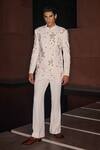 Buy_Contrast By Parth_Off White Lycra Sequins, Embroidery Moondust Hand Bandhgala Set _at_Aza_Fashions