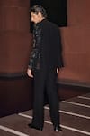 Shop_Contrast By Parth_Black Lycra, Satin Embroidery Phantom Open Blazer Set _at_Aza_Fashions