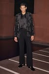 Buy_Contrast By Parth_Black Lycra, Satin Embroidery Phantom Open Blazer Set _at_Aza_Fashions