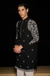 Contrast By Parth_Black Silk Embroidery Zypher Hand Kurta Set _Online_at_Aza_Fashions
