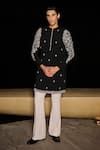 Buy_Contrast By Parth_Black Silk Embroidery Zypher Hand Kurta Set _at_Aza_Fashions