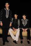 Shop_Contrast By Parth_Black Silk Embroidery Zypher Hand Kurta Set _Online_at_Aza_Fashions