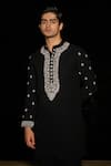 Contrast By Parth_Black Silk Embroidery Stark Hand Kurta Set _Online_at_Aza_Fashions