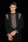 Buy_Contrast By Parth_Black Silk Embroidery Hand Kurta Set _Online_at_Aza_Fashions