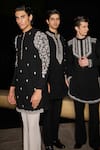 Shop_Contrast By Parth_Black Silk Embroidery Hand Kurta Set _Online_at_Aza_Fashions