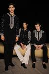 Shop_Contrast By Parth_Black Silk Embroidery Hand Kurta Set 