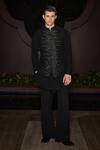 Buy_Contrast By Parth_Black Lycra Sequins, Embroidery Noir Crest Nehru Jacket Set _at_Aza_Fashions