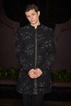 Contrast By Parth_Black Lycra Embroidery Designer Sterling Sherwani Set _Online_at_Aza_Fashions