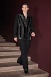 Contrast By Parth_Black Silk, Velvet, Lycra Embroidery Velric Designer Tuxedo Set _Online_at_Aza_Fashions