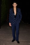 Buy_Contrast By Parth_Blue Lycra Embroidery Hand Bluemere Tuxedo Set _at_Aza_Fashions