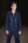 Shop_Contrast By Parth_Blue Hand Embroidered Celest Tuxedo Set _Online_at_Aza_Fashions