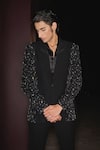 Contrast By Parth_Black Lycra Embroidery Starbeam Hand Tuxedo Set _Online_at_Aza_Fashions