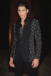 Buy_Contrast By Parth_Black Lycra Embroidery Starbeam Hand Tuxedo Set _Online_at_Aza_Fashions