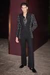 Buy_Contrast By Parth_Black Lycra Embroidery Starbeam Hand Tuxedo Set _at_Aza_Fashions