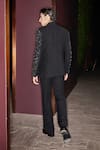 Shop_Contrast By Parth_Black Lycra Embroidery Starbeam Hand Tuxedo Set _at_Aza_Fashions