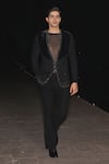 Contrast By Parth_Black Silk, Velvet, Lycra Velmor Hand Embroidered Tuxedo Set _Online_at_Aza_Fashions